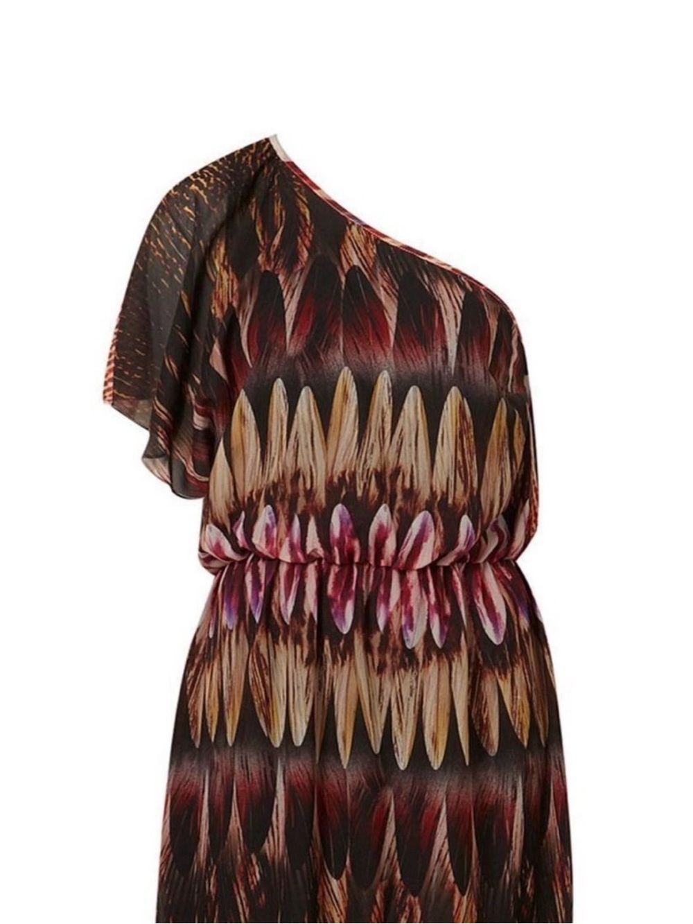 Topshop One Shoulder Feather Print Maxi Dress Size 8 Boho Summer EUC - Picture 3 of 8